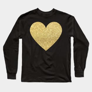 Gold Faux Glitter Heart Long Sleeve T-Shirt